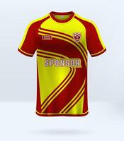 Sports uniform jersey design with yellow and red abstract striped pattern background vector