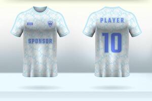 Sports uniform jersey design with an abstract sky blue and white background vector