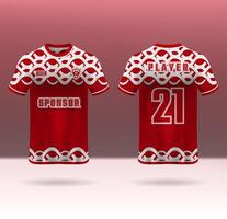 Sports uniform jersey design with white and red abstract pattern wave background vector