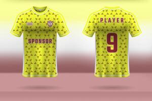 Sports uniform jersey design with abstract pattern background in dark red and yellow vector