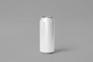 a can of white liquid is shown on a gray background. photo