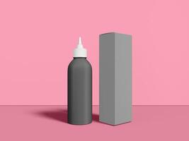Ketchup mustard mayo squeeze bottle next to a black box. photo