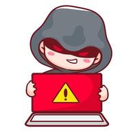 Cyber hacker Cartoon . Cyber Crime Concept Design Illustration. Hacking system and protection, data, information and money theft, secure web traffic. Isolated White Background vector