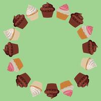 Frame of cupcakes on green background. vector