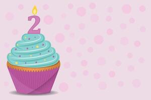 Background with birthday cupcake with number 2 candle. vector