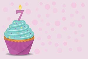 Background with birthday cupcake with number 7 candle. vector