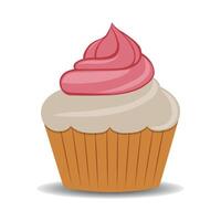 Cupcake with white and pink cream on a transparent background. vector