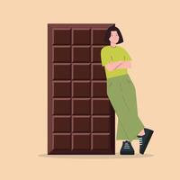 Man near a large chocolate bar vector