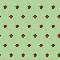 Pattern of chocolate cupcakes with hearts. vector