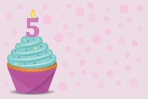 Background with birthday cupcake with number 5 candle. vector