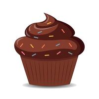 Chocolate cupcake with colorful sprinkles on a transparent background. vector