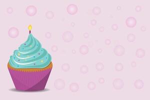 Background with birthday cupcake with candle. vector