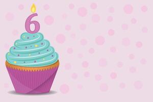 Background with birthday cupcake with number 6 candle vector