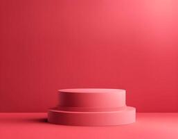 3d background with double cylinder podium. Red podium stage. Minimal scene mockup products display photo
