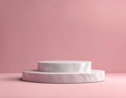 Marble podium pedestal for product display stand studio on pink background 3d rendering photo