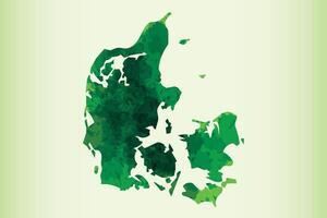 Denmark watercolor map of green color on light background using paint brush vector