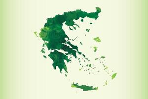 Greece watercolor map illustration of green color on light background using paint brush vector