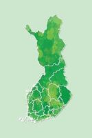 Finland watercolor map of green color with border lines of different regions or provinces on light background using paint brush vector