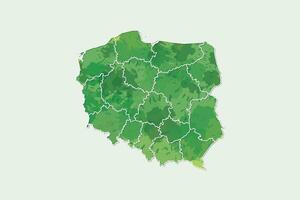 Poland watercolor map illustration of green color with border lines of different divisions or provinces vector