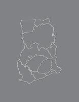 Ghana map with border lines of regions using gray color on dark background vector