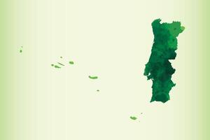 Portugal watercolor map of green color on light background using paint brush vector