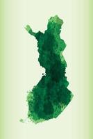 Finland watercolor map of green color on light background using paint brush vector