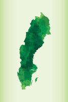 Sweden watercolor map of green color on light background using paint brush vector
