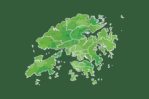 Hong Kong watercolor map of green color with border lines of different districts or divisions vector