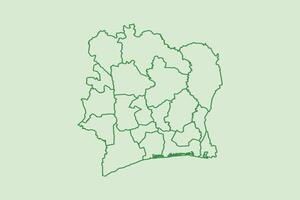 Ivory Coast map with border lines of districts using dark green color on light background vector