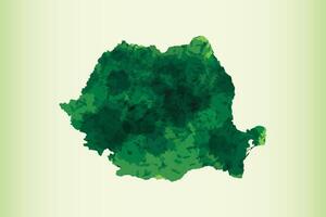 Romania watercolor map illustration of green color on light background using paint brush vector
