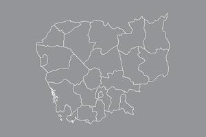 Cambodia map with border lines of provinces using gray color on dark background vector