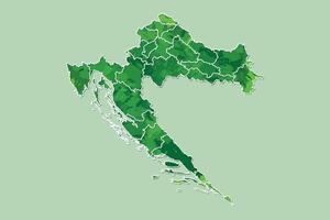 Croatia watercolor map of green color with border lines of different regions or counties vector