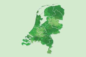 Netherlands watercolor map of green color with border lines of different regions or provinces vector