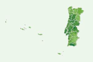 Portugal watercolor map of green color with border lines of different divisions or provinces vector