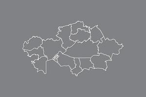 Kazakhstan map with border lines of provinces using gray color on dark background vector