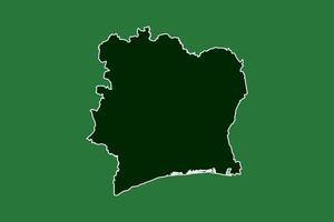 Ivory Coast map with single border line boundary using green color area on dark background vector