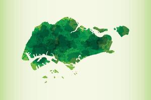 Singapore watercolor map of green color on light background using paint brush vector