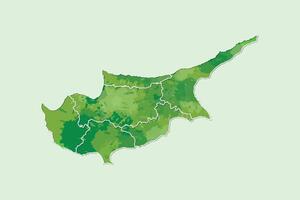 Cyprus watercolor map of green color with border lines of different regions or districts vector