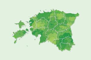 Estonia watercolor map illustration of green color with border lines of different regions or provinces vector