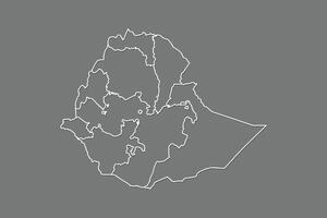 Ethiopia map with border lines of provinces using gray color on dark background vector