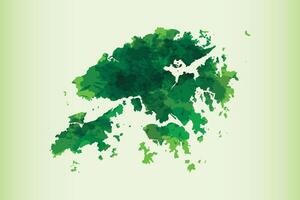 Hong Kong watercolor map of green color on light background using paint brush vector