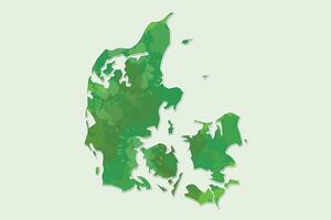 Denmark watercolor map of green color with border lines and shadow on light background using paint brush vector