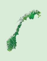 Norway watercolor map of green color with border lines of different regions or counties on light background using paint brush vector