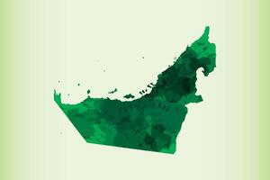 UAE watercolor map of green color on light background using paint brush in paper page vector