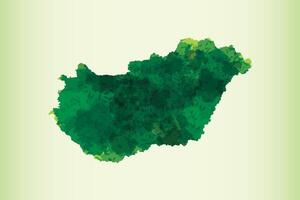 Hungary watercolor map illustration of green color on light background using paint brush vector