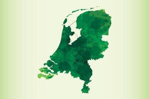 Netherlands watercolor map of green color on light background using paint brush vector