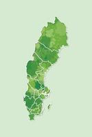 Sweden watercolor map of green color with border lines of different regions or provinces on light background using paint brush vector