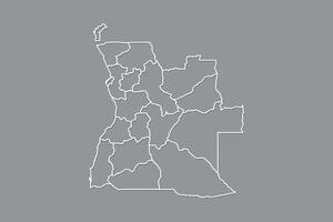 Angola map with border lines of provinces using gray color on dark background vector