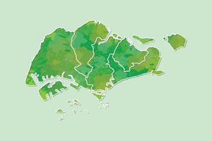 Singapore watercolor map of green color with border lines of different regions on light background using paint brush vector