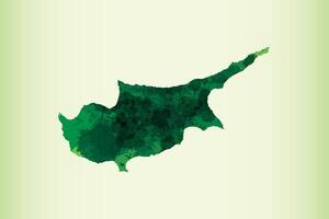 Cyprus watercolor map of green color on light background using paint brush vector